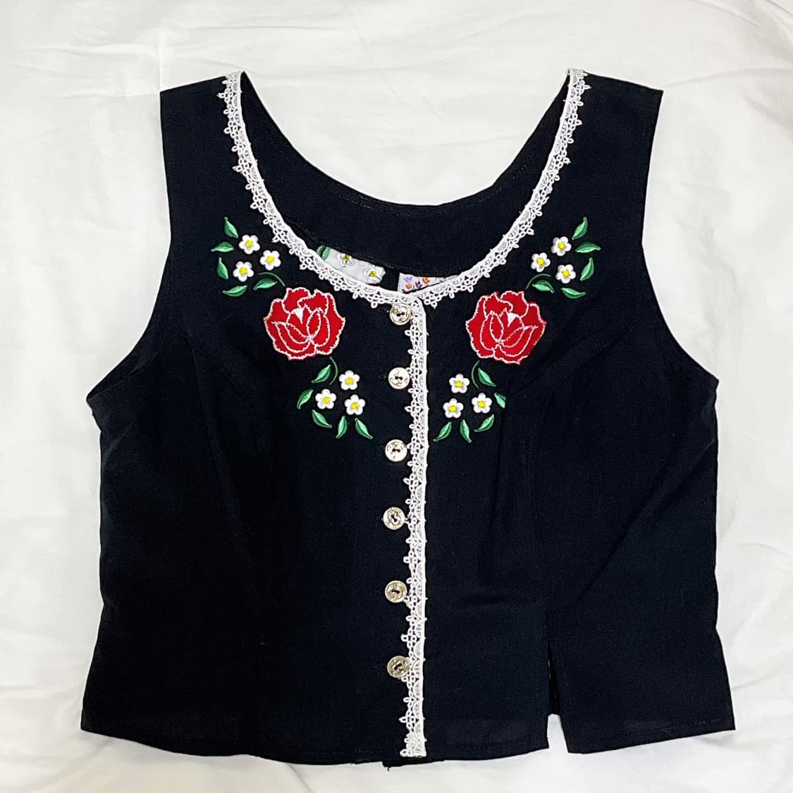 빈티지 ) 레이스트리밍 플라워 베스트 조끼 상품이미지2