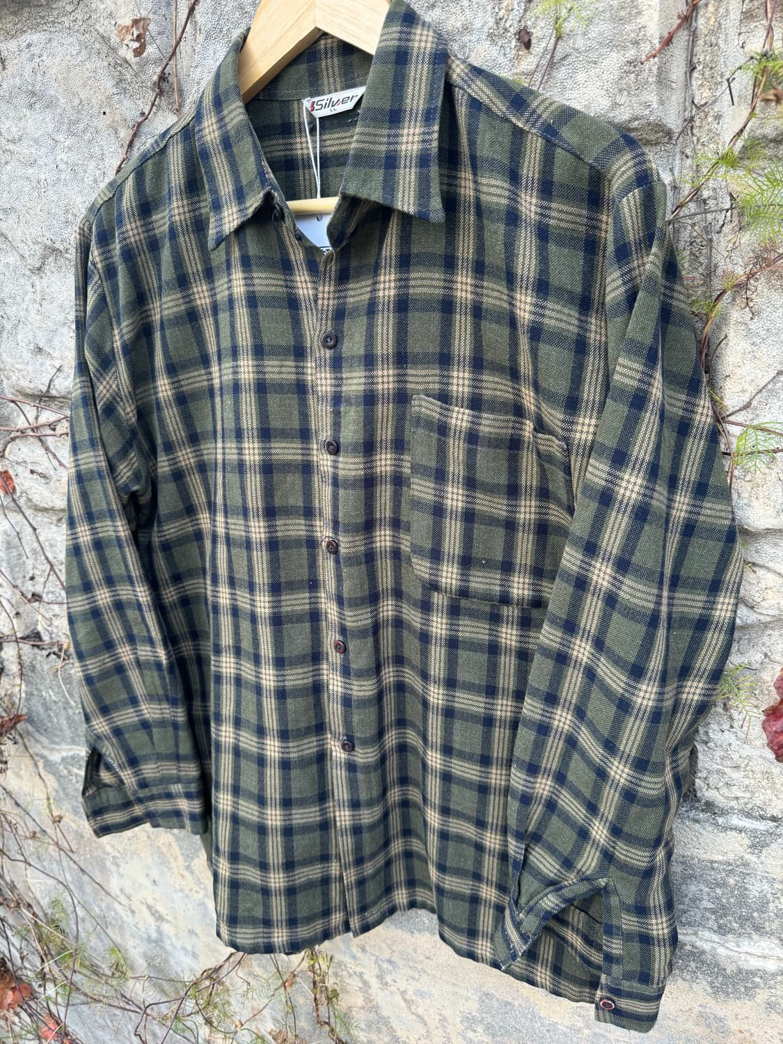 일본 빈티지 체크 패턴 포켓 플란넬 셔츠 LL 상품이미지3