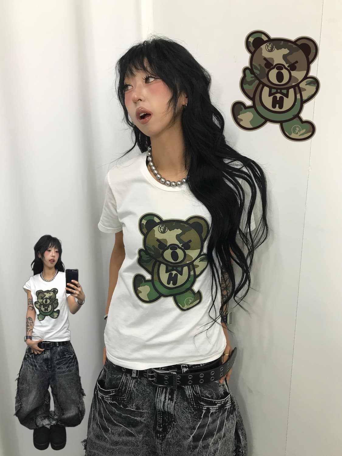 히스테릭글래머 카모 퍽베어 티셔츠 (레어) 상품이미지1