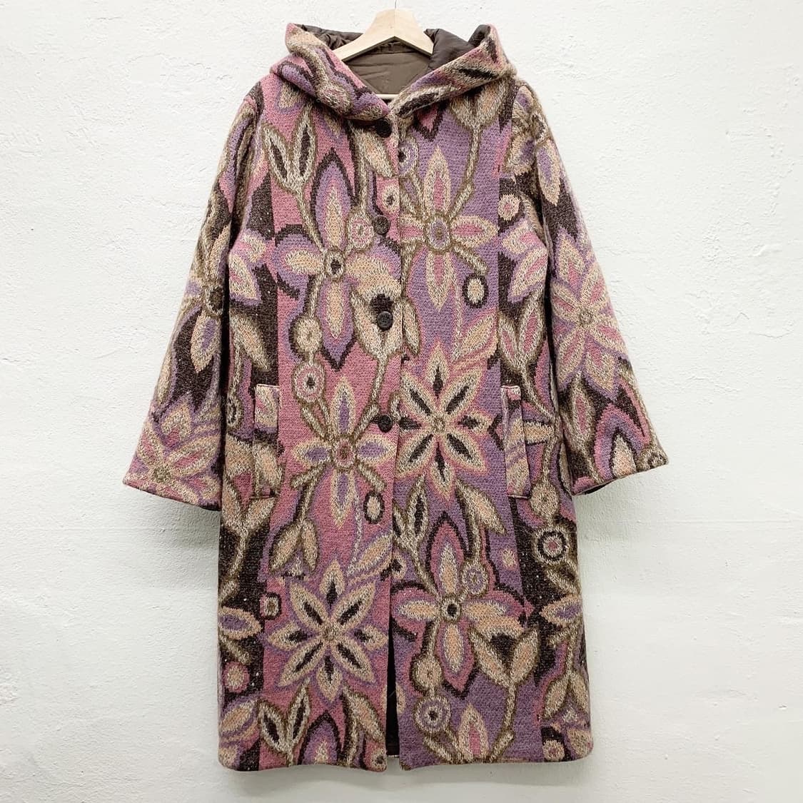 미쏘니 플라워 패턴 울 리버시블 브라운 퀼팅 코트 상품이미지3