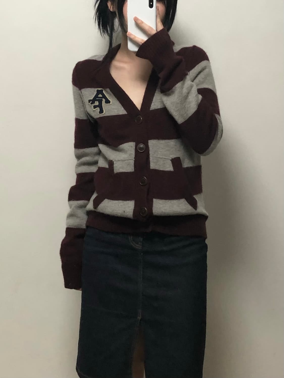 아베크롬비 패치 배색 프레피 가디건 상품이미지2