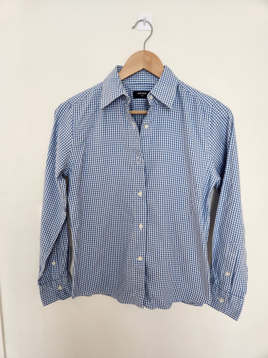 여자 유니클로 하늘색 깅엄체크 셔츠 M 상품이미지1