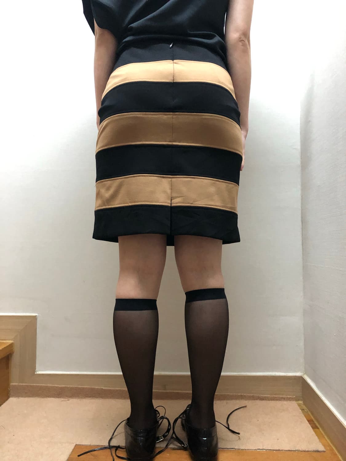 빈티지 블랙 앤 브라운 스트라이프 미디 스커트 상품이미지8