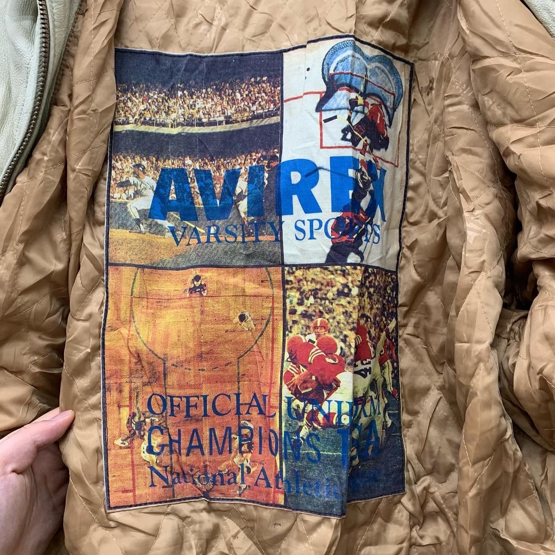 아비렉스 크림 빅로고 리얼레더 바시티 자켓 상품이미지6