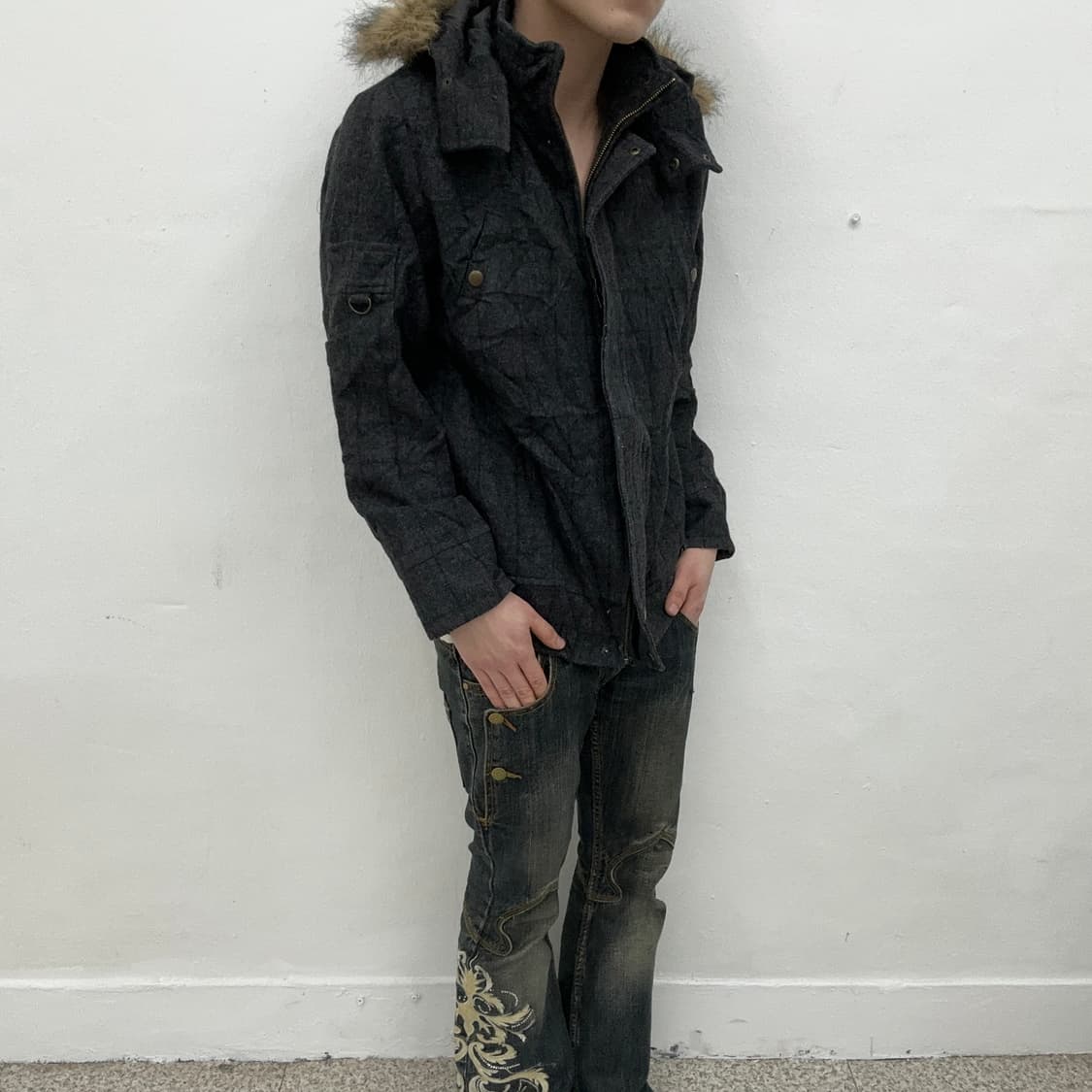 y2k grey fur jacket 상품이미지3