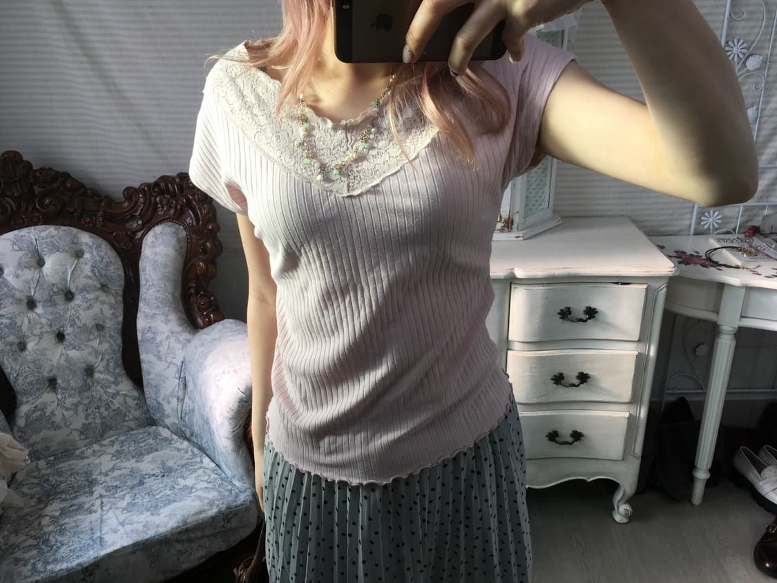 jpn vintage pink lace t-shirt 상품이미지2