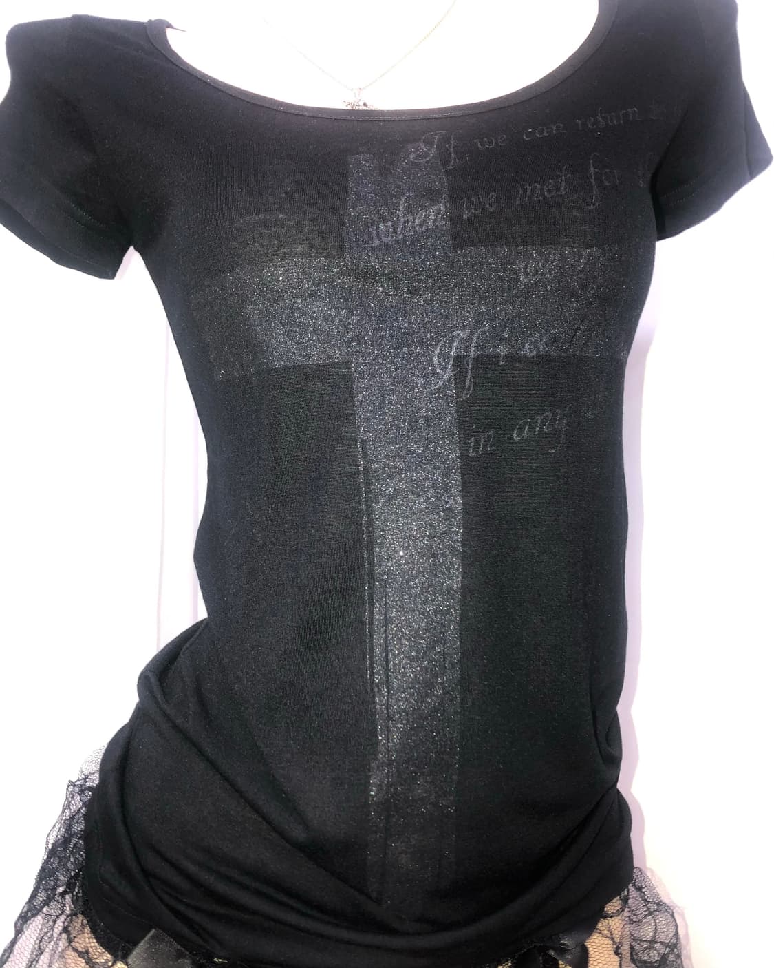 black glitter cross slim-fit top 상품이미지2