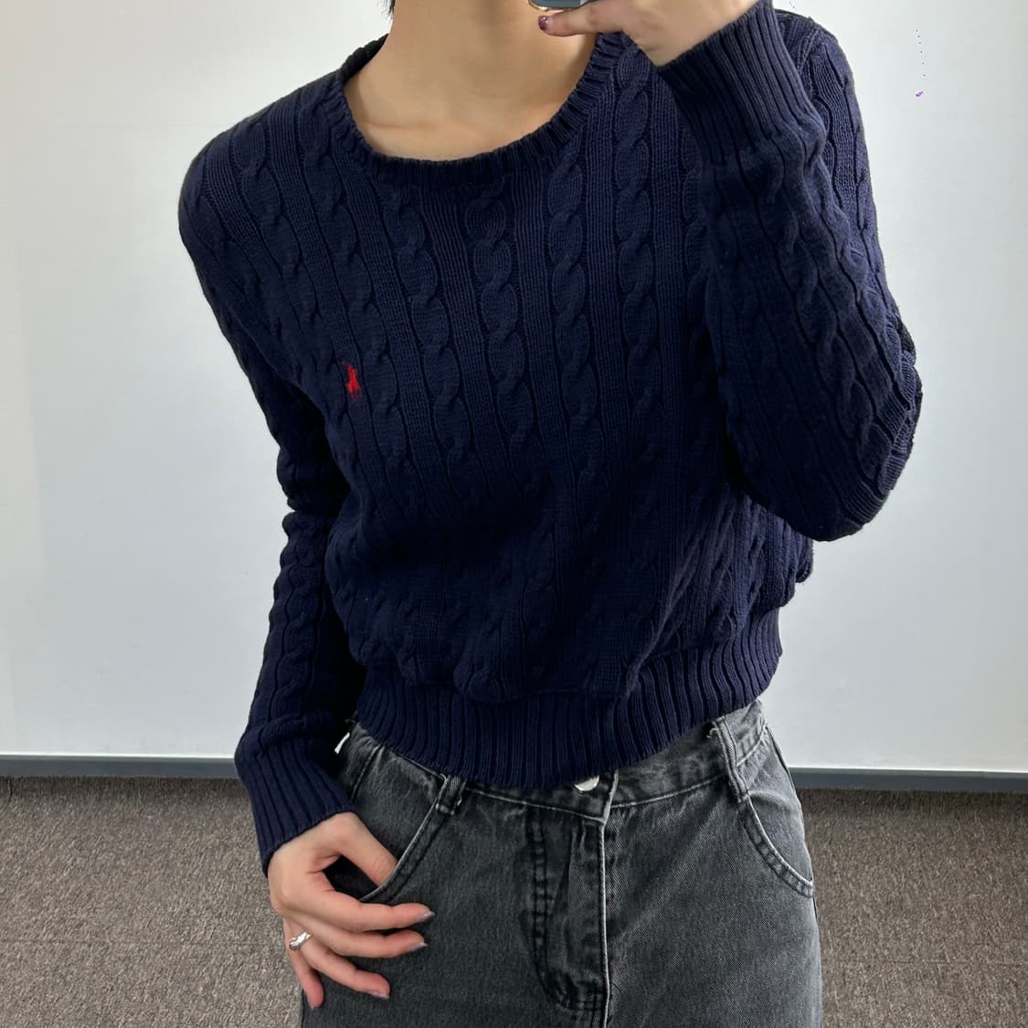 Polo 폴로 레드포니 네이비 크롭케이블 니트 상품이미지2