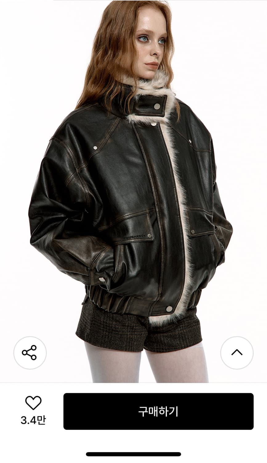 러프넥 워싱 레더 무스탕 자켓 m 상품이미지1