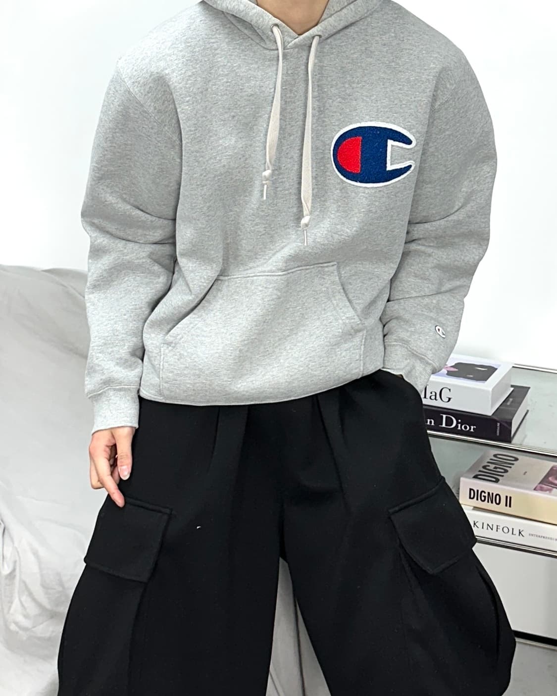 챔피온 빅C로고 그레이 후드티 XL 상품이미지2