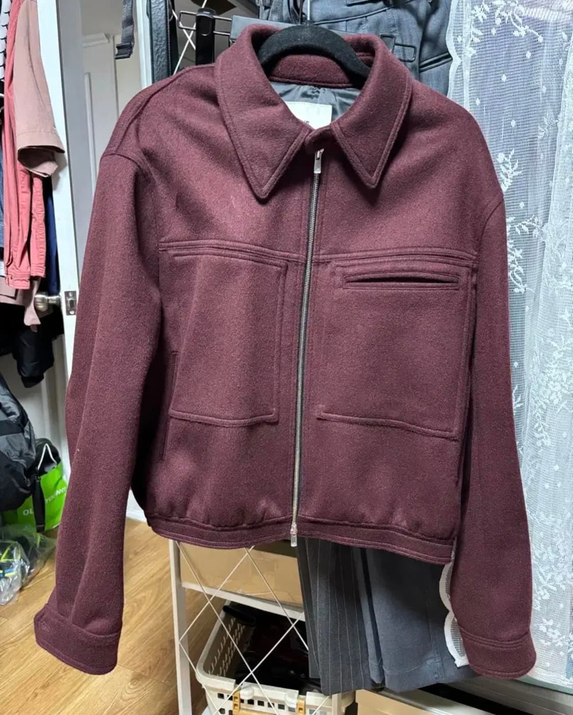 2) 알렌느 3D 울 블루종 자켓 버건디 상품이미지2