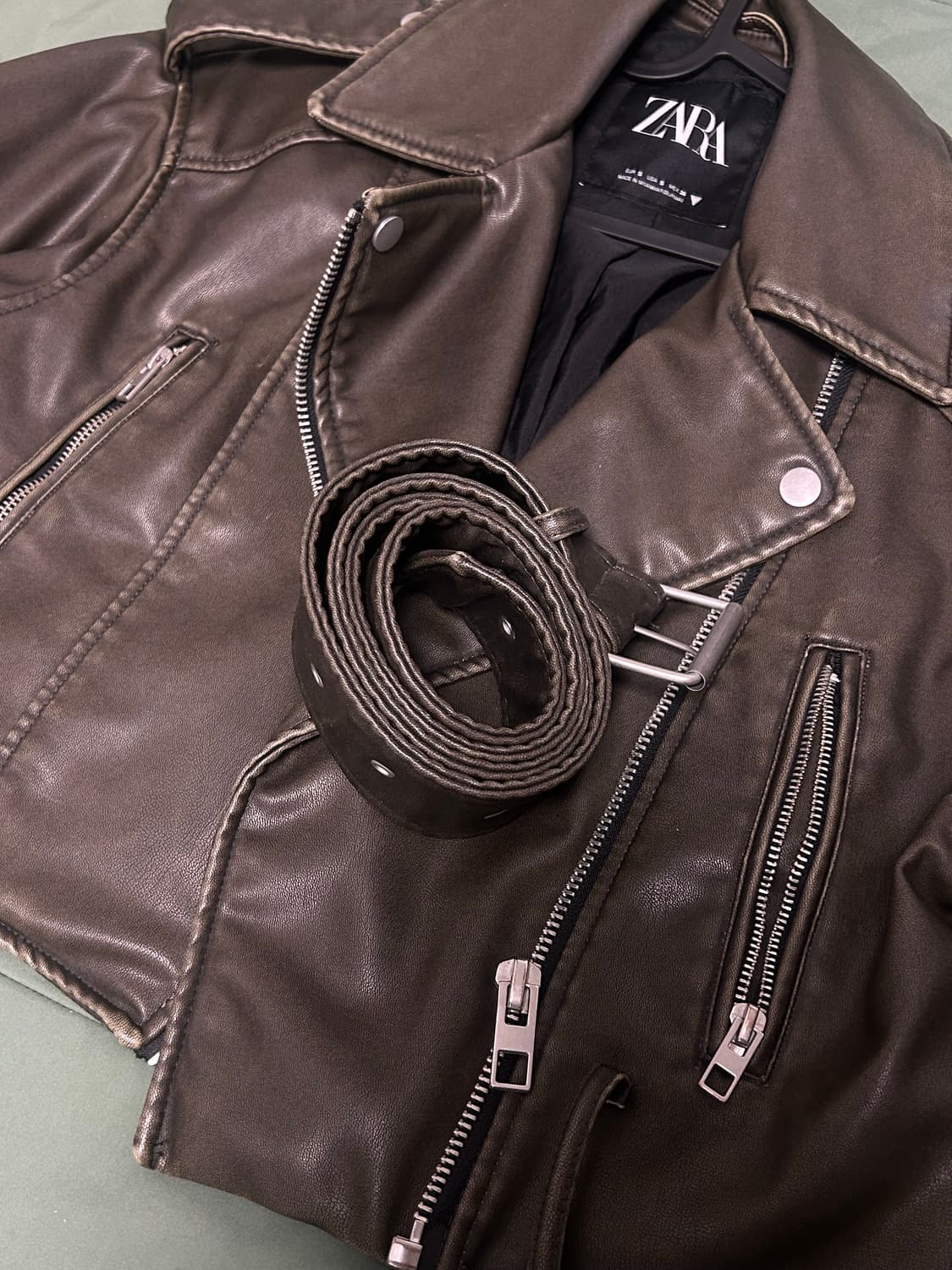 자라 가죽자켓 레더자켓 빈티지브라운 s 상품이미지3