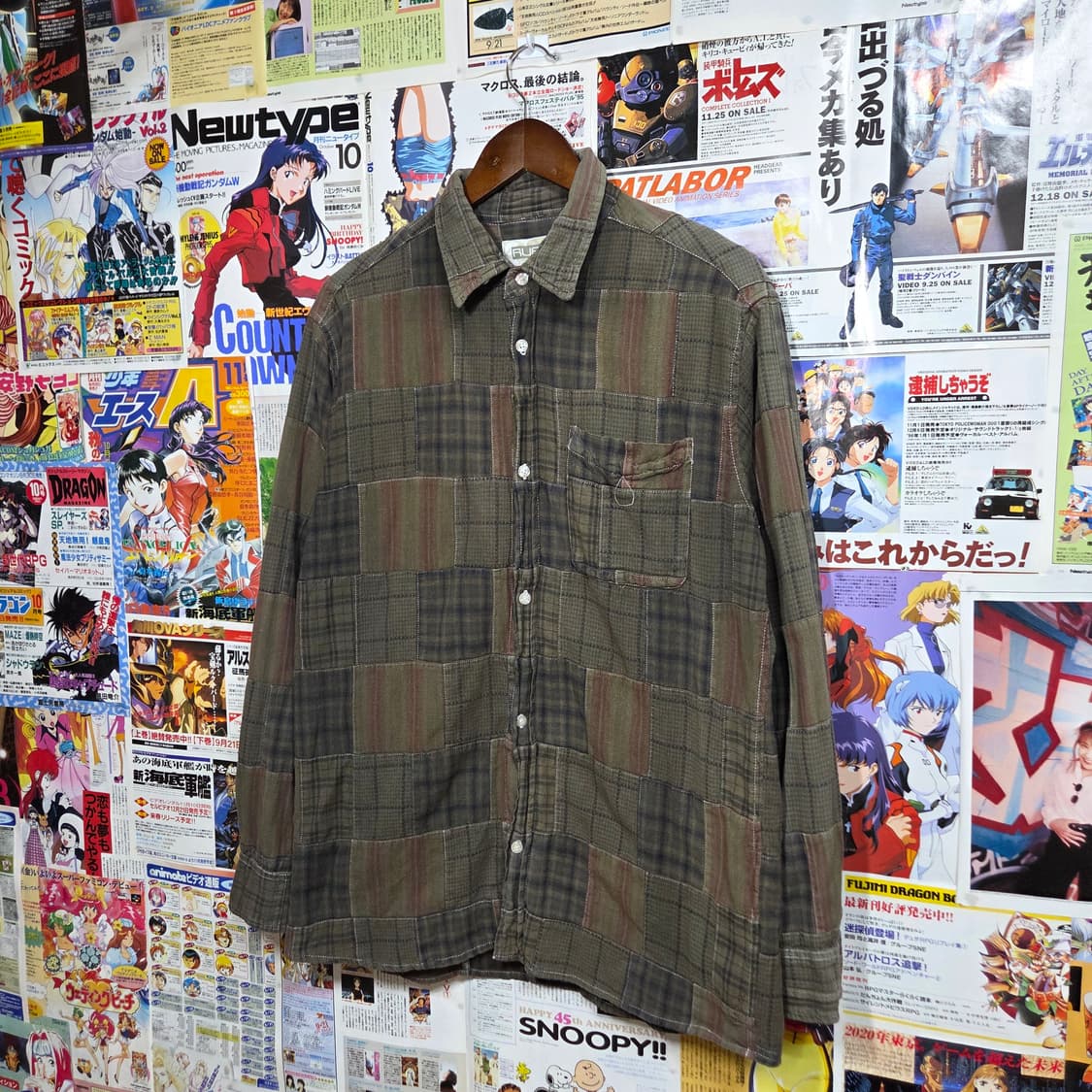 JPN 패치워크 카키 브라운 체크 코튼 셔츠 상품이미지2