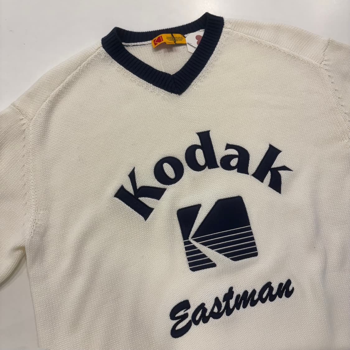 [M] 코닥 Eastman 반팔 니트 스웨터 아이보리 화이트 D865 상품이미지3
