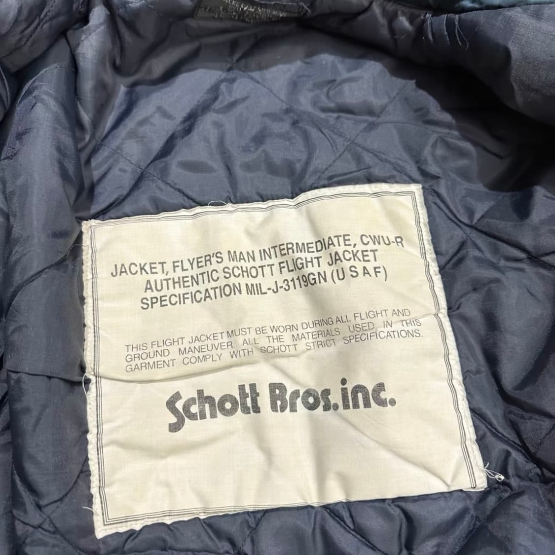 Schott 오리지널 미드나잇 블루 CWU-45P/R 플라이트 자켓 상품이미지5