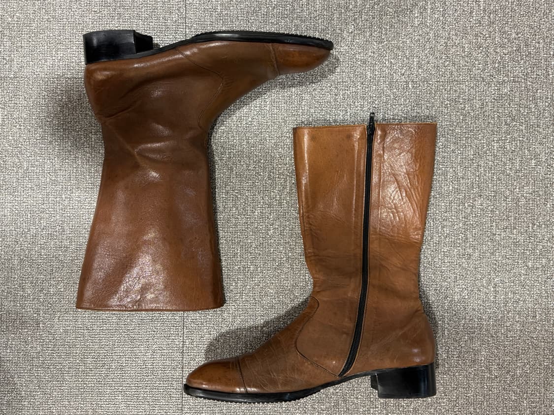 빈티지 비건 레더 브라운 웨스턴 롱 부츠 275 수제화 상품이미지2