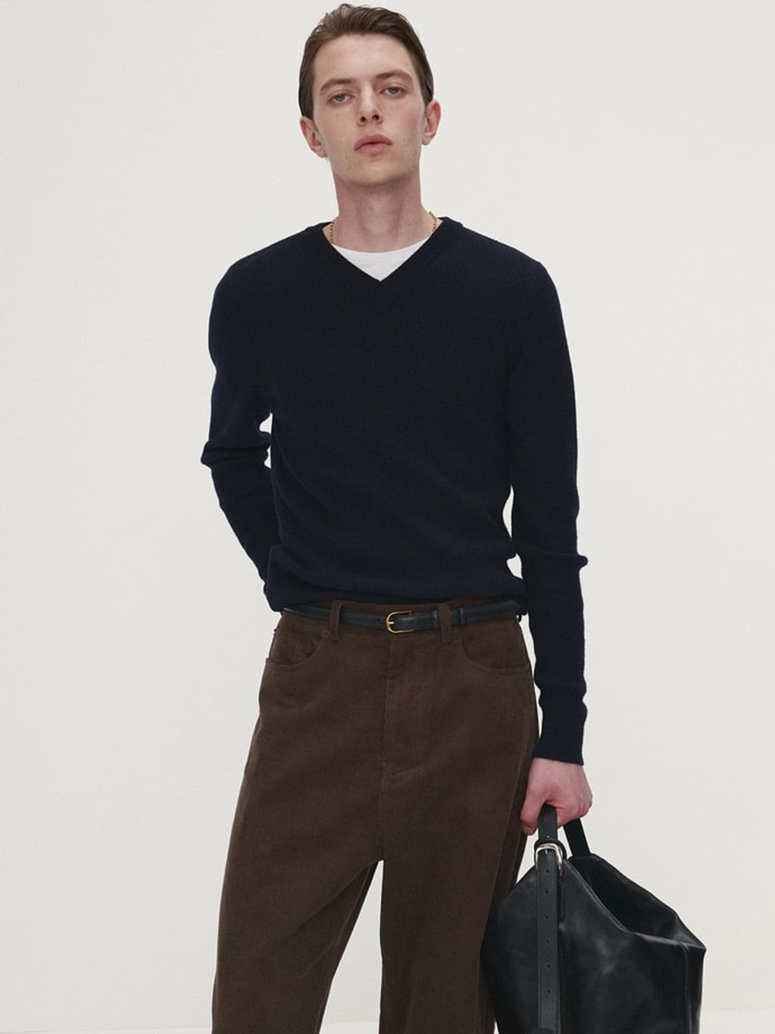 토니웩 Super fine wool ribbed v-neck navy L 상품이미지1