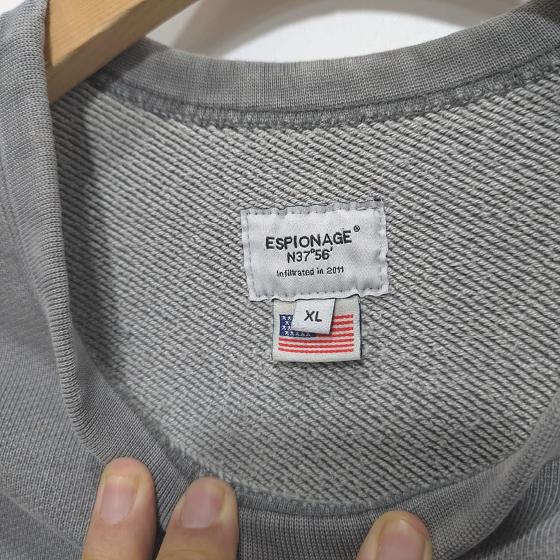 에스피오나지 ESPIONAGE 코튼 크루넥 맨투맨 그레이 XL 상품이미지5