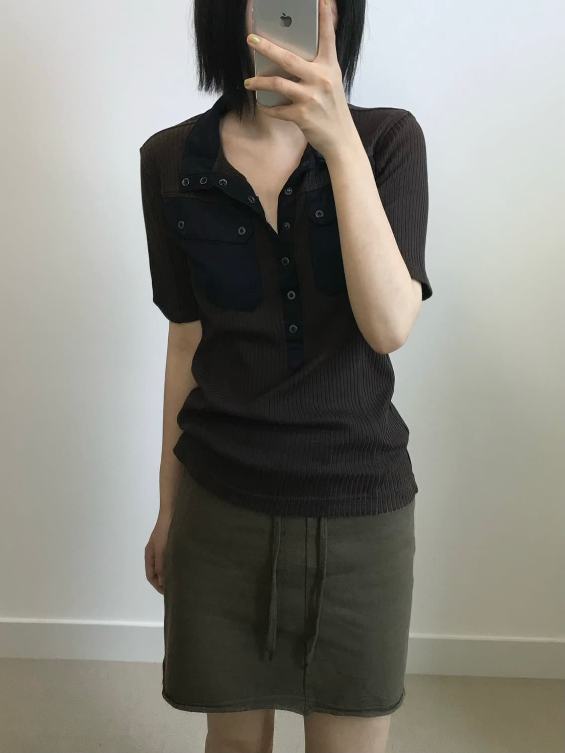 빈티지 배색 포켓 골지 티셔츠 상품이미지1