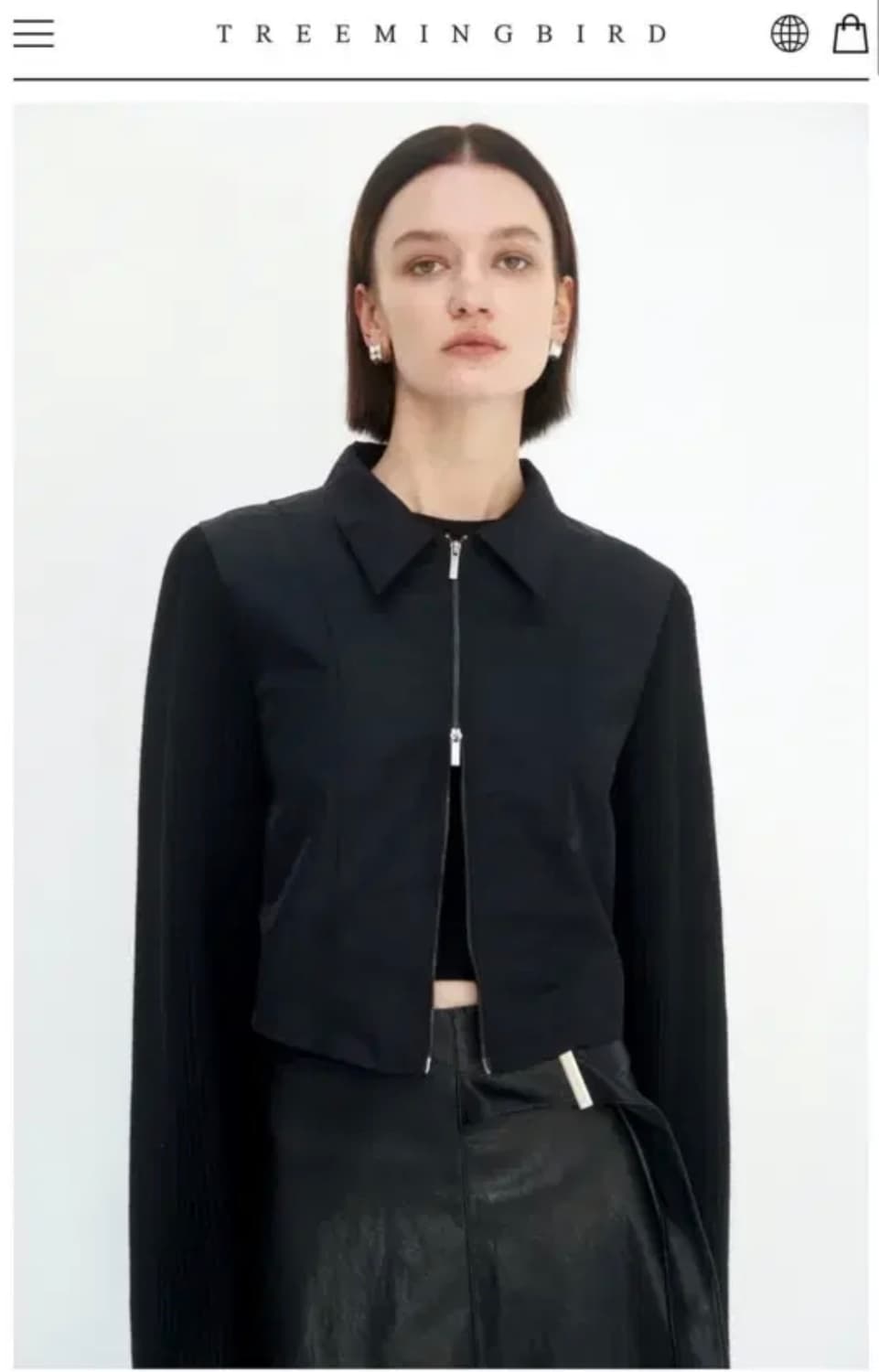 트리밍버드 Knit Sleeve Cropped Jacket Black 상품이미지1