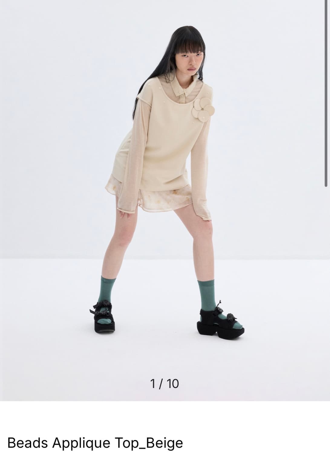 (삽니다)나비버스 Beads Applique Top 베이지 삽니다. 상품이미지2