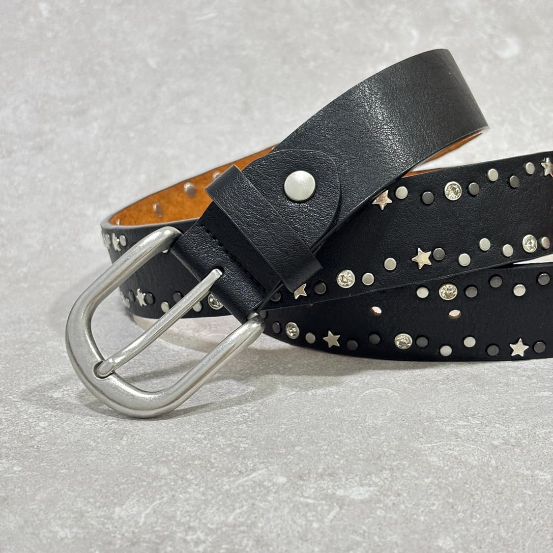Oribell 트윙클 별 스터드 그로시 소가죽 웨스턴 벨트 블랙 상품이미지4