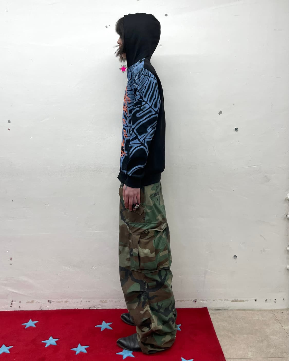 Blue spider silk orange lettering hood 상품이미지3