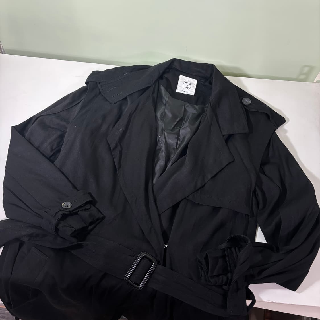 우먼OS 스튜디오톰보이 블랙 로브 레이온 트렌치코트 상품이미지1