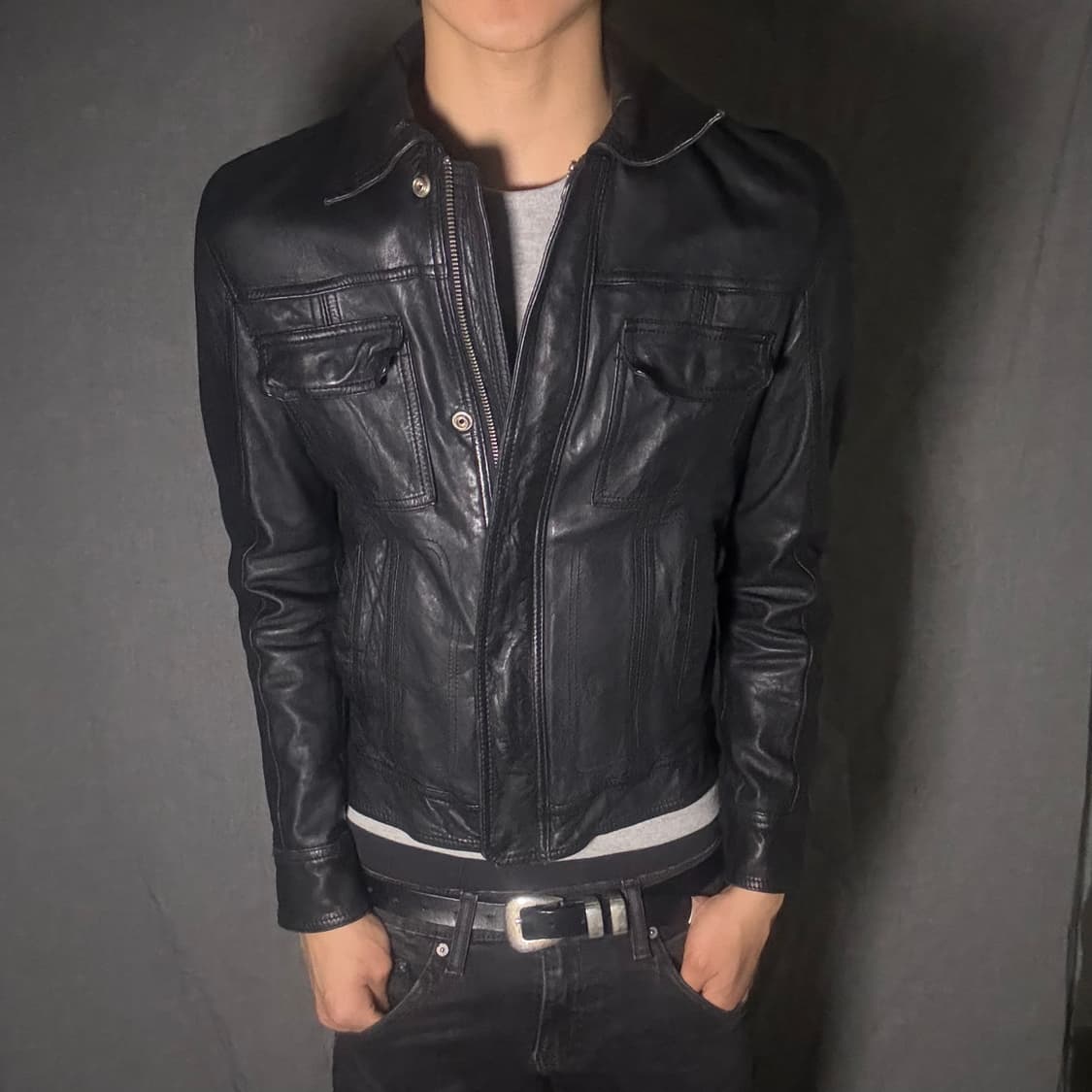 vintage black leather jacket 상품이미지7