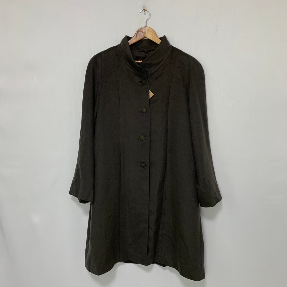 일본 빈티지 노카라 브라운 그레이 버튼 롱 코트 차이나카라 상품이미지1