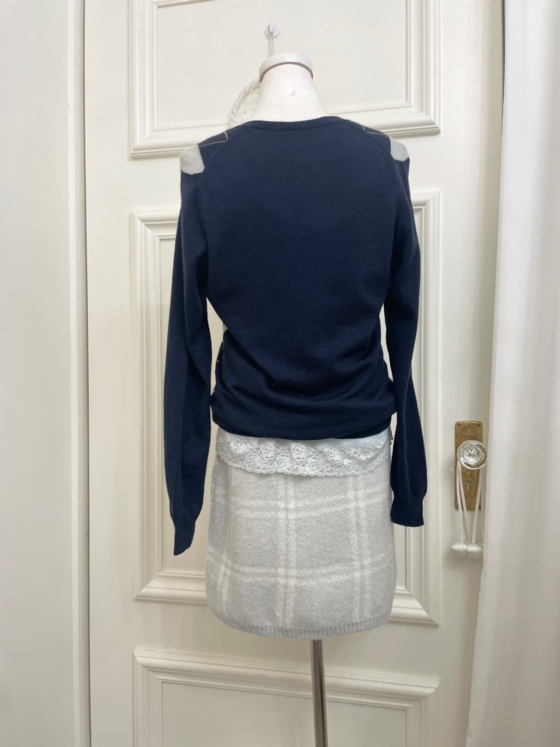 navy-sky blue argyle basic wool cardigan 상품이미지3