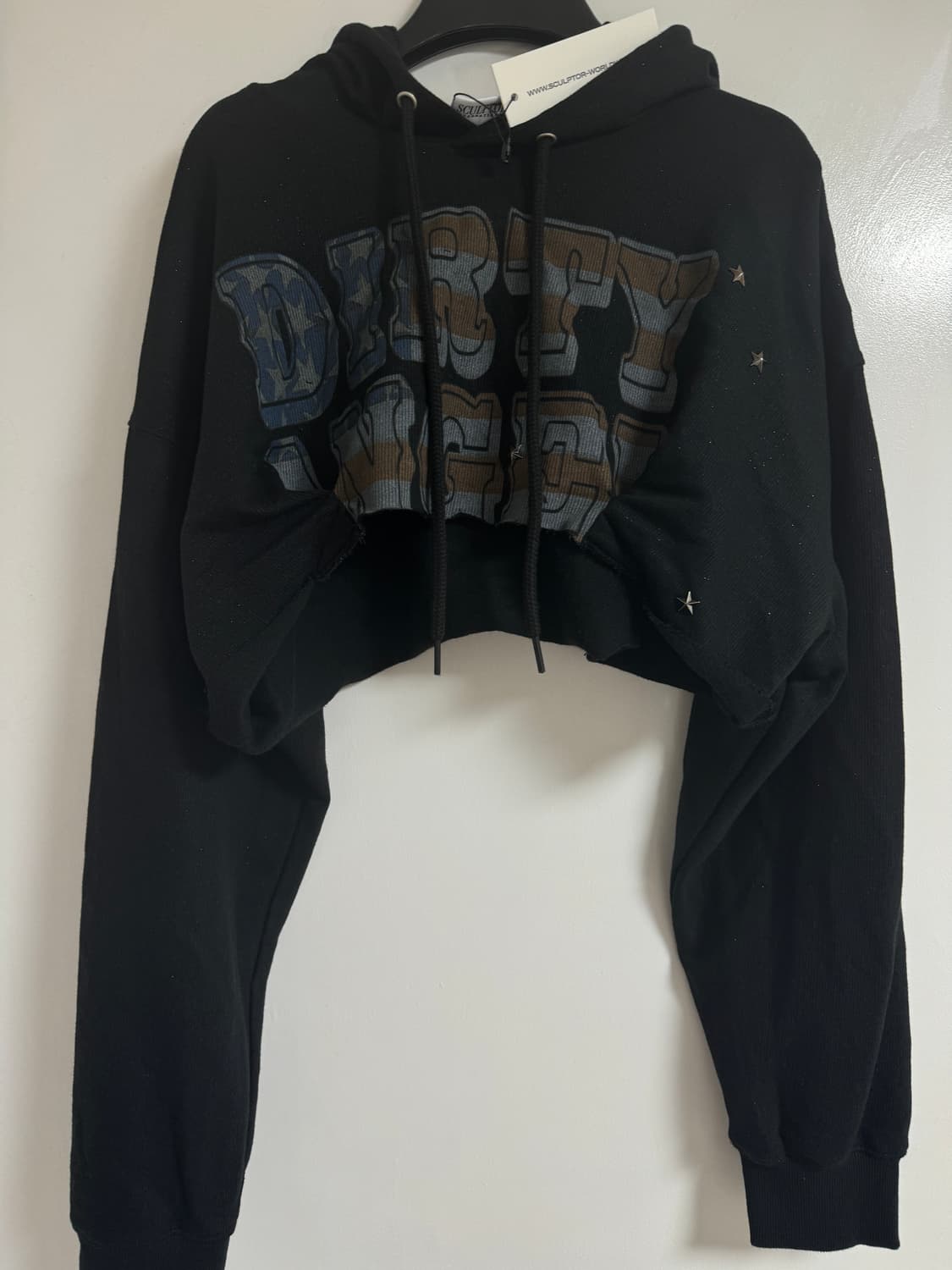 새상품) 스컬프터 Glitter Flag Crop Hoodie Black 상품이미지3