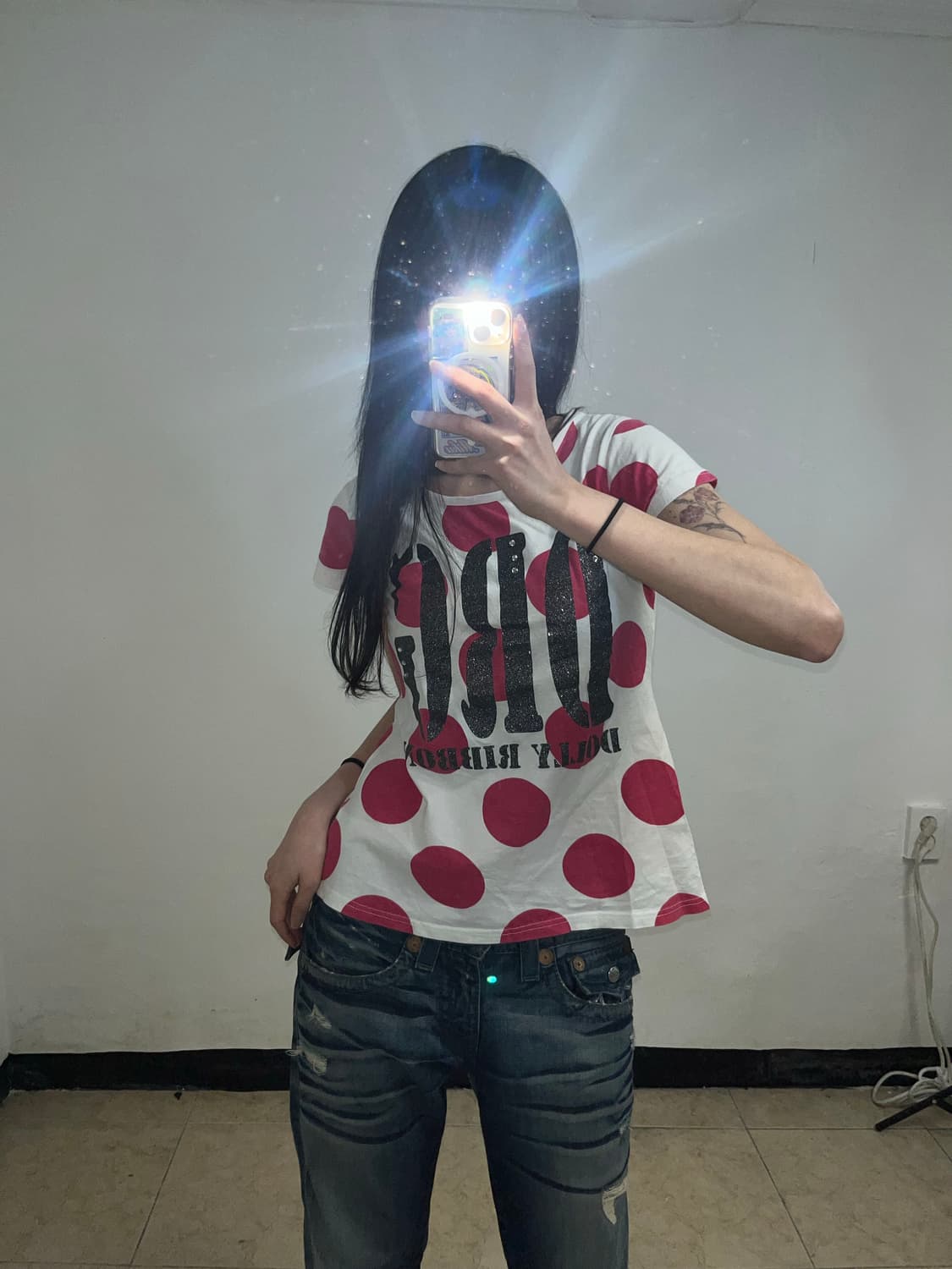 J2K 핑크 도트 레터링 티셔츠 상품이미지1