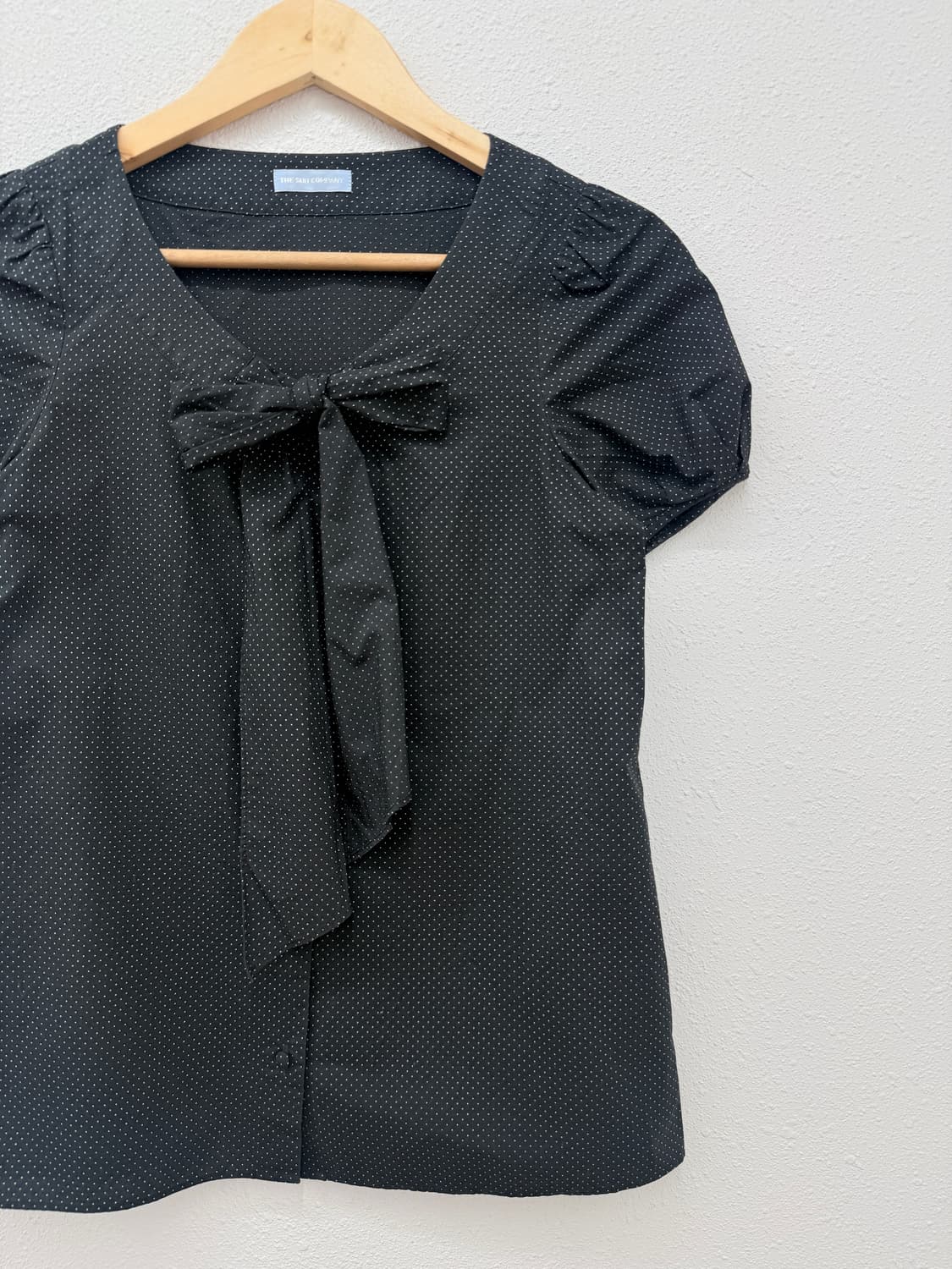 빈티지 블랙 도트 리본 셔츠 블라우스 상품이미지2