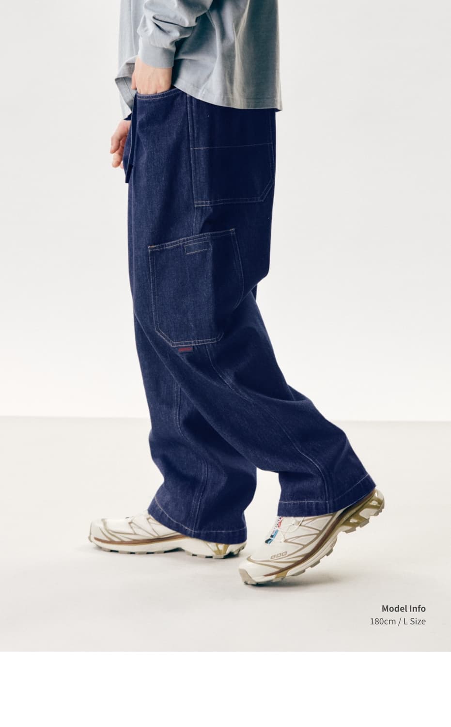 [XXL] 그라미치 락 슬라이드 와이드 데님 팬츠 Dark Indigo 상품이미지4