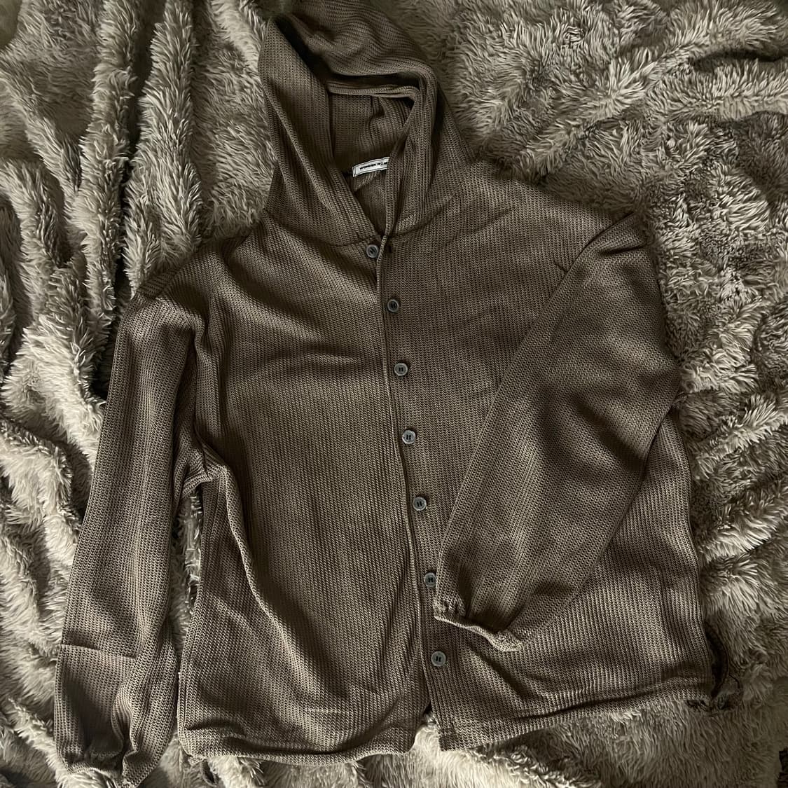 브라운 스트링 시스루 후드가디건 상품이미지1