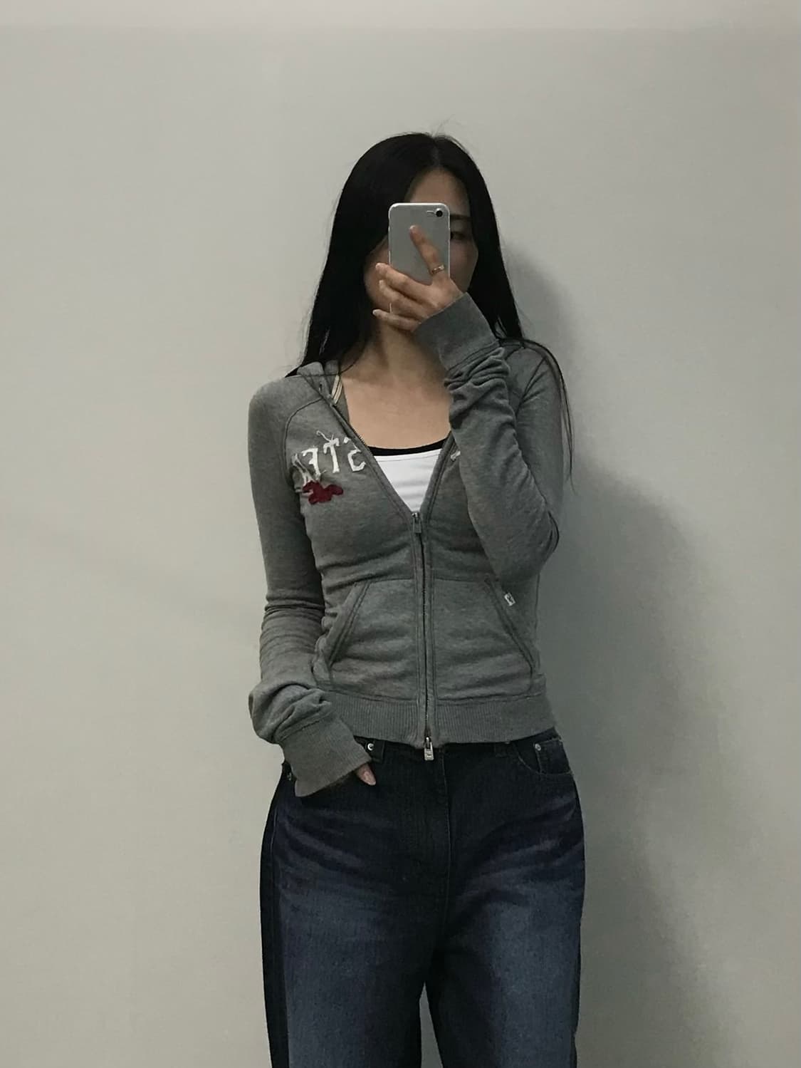 홀리스터 y2k 와투케 딱붙 그레이 후드집업 상품이미지1