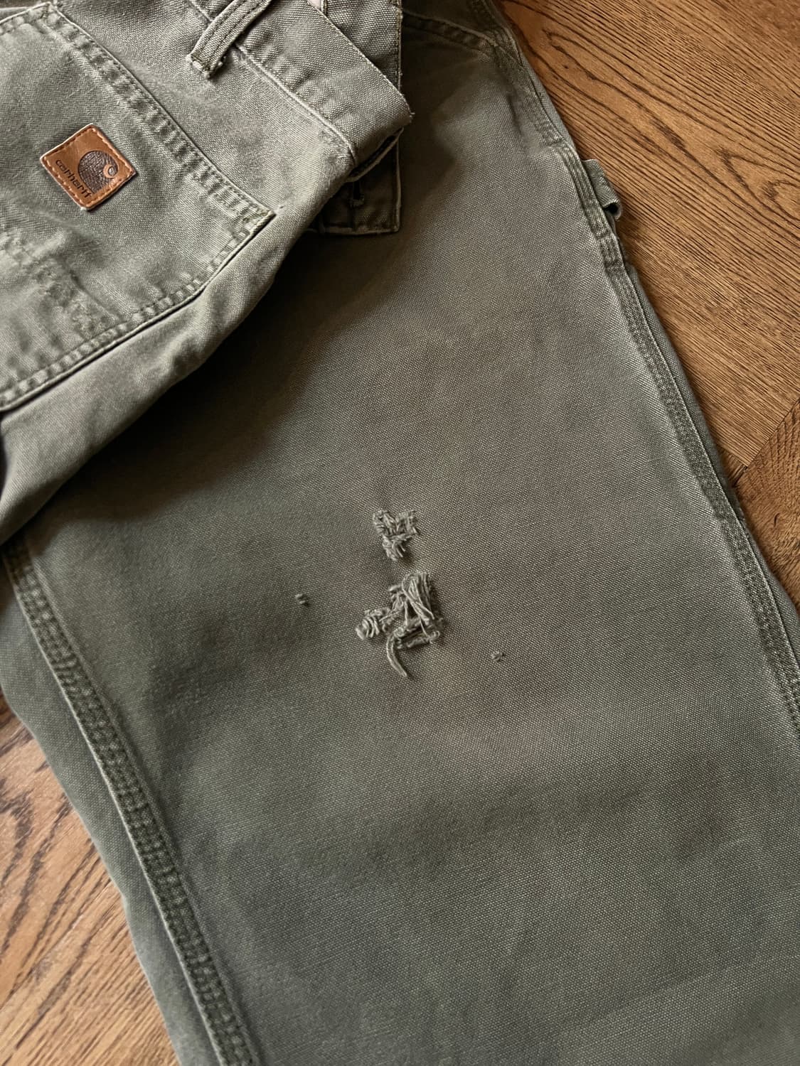 [36]칼하트 USA 빈티지 데미지드 모스그린 싱글니 카펜터 워크 팬츠 상품이미지6