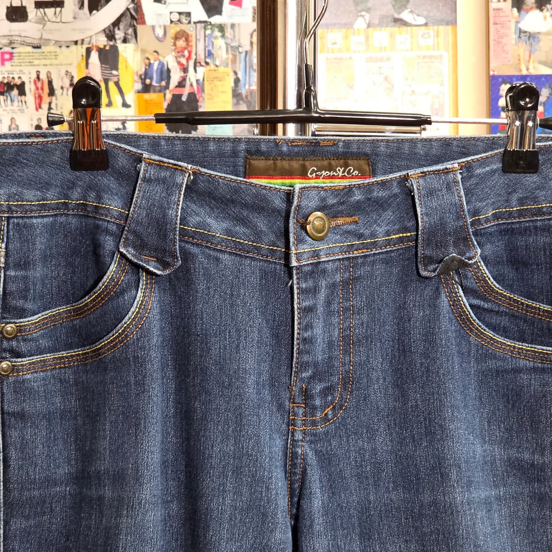 빈티지 스티치 로우라이즈 부츠컷 진청 데님 팬츠 . 상품이미지3