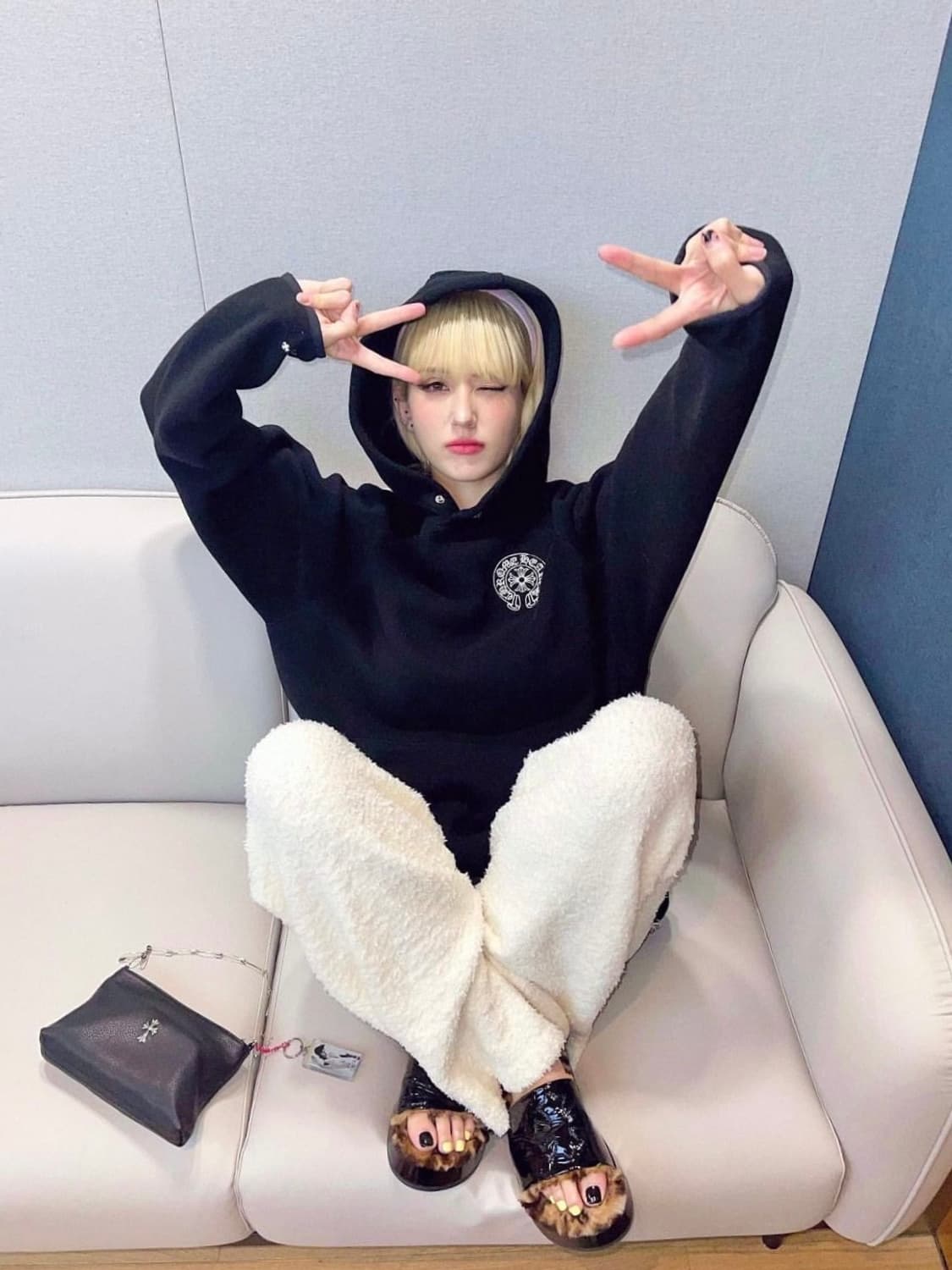 [XL] 크롬하츠 홀스슈 후리스 후드 블랙 상품이미지4