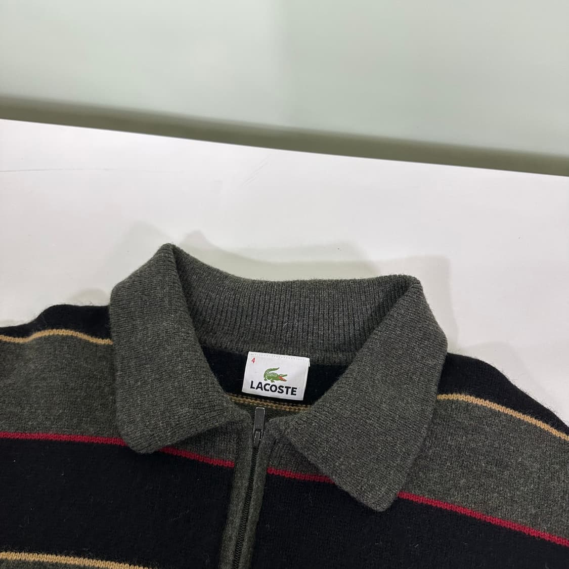 95 라코스테 카키블랙 카라넥 반집업니트 상품이미지5