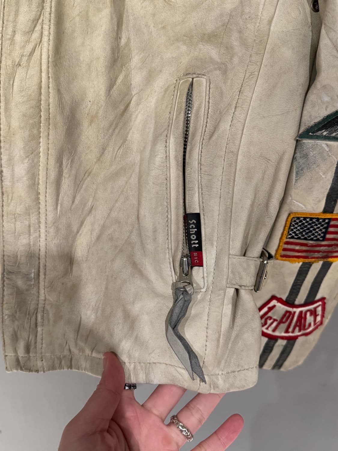 Schott 쇼트 패치 모터사이클 카우하이드 가죽자켓  상품이미지5