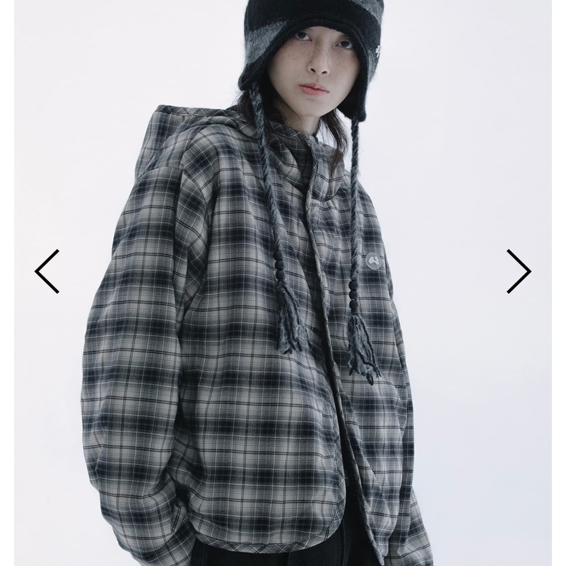 허그유어스킨 체크 리버시블 후드 자켓 블랙 상품이미지2