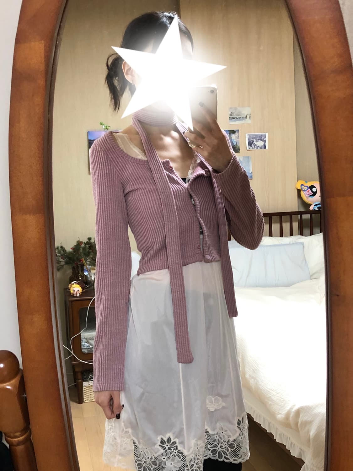 [새제품] 아쿠비 클럽 스퀘어 가디건 머플러 세트 상품이미지1