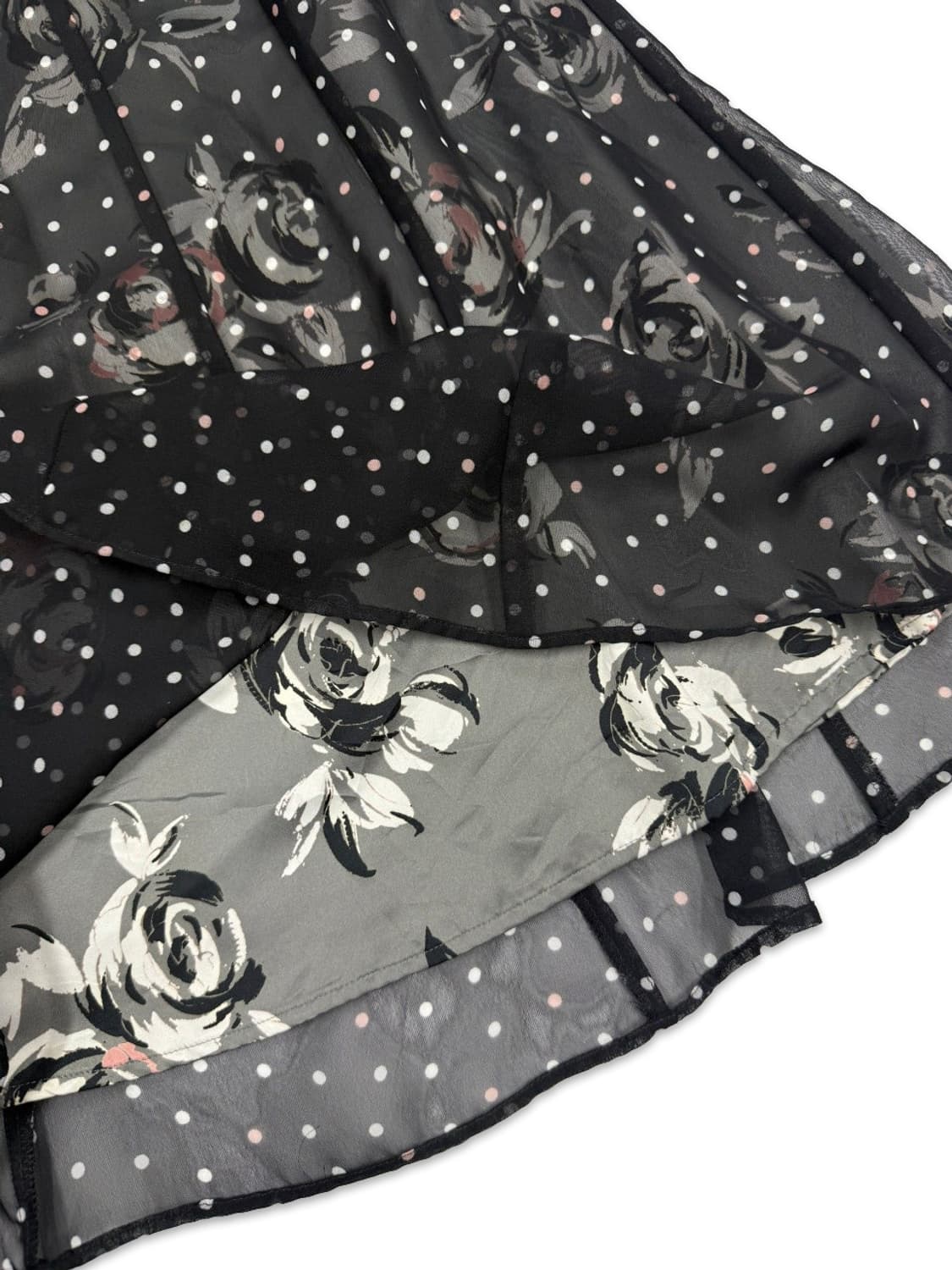 빈티지 Aylesbury 블랙 로즈 도트 플레어 미디 스커트 상품이미지4