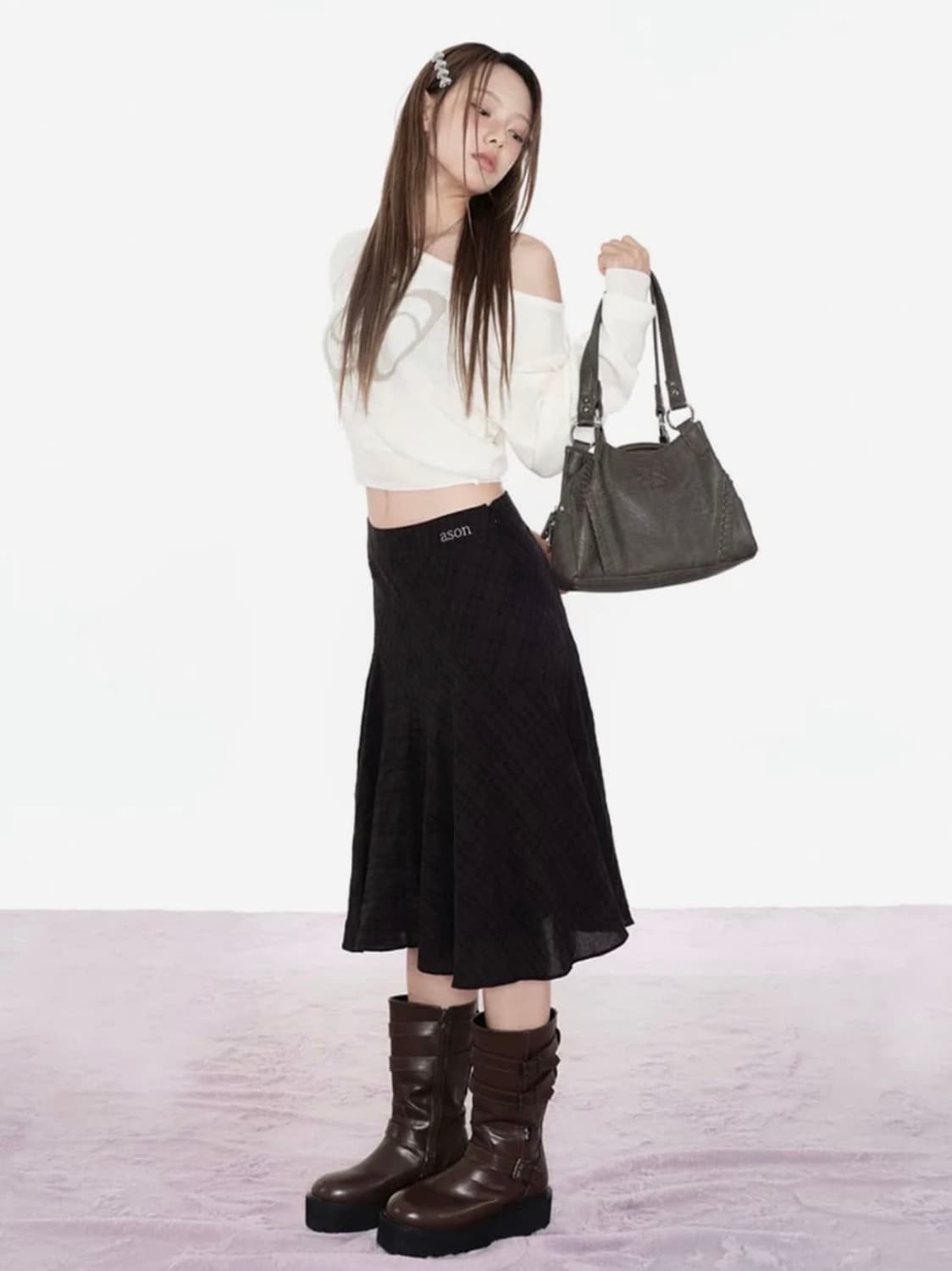 애즈온 런던 체크 미디 스커트 상품이미지2