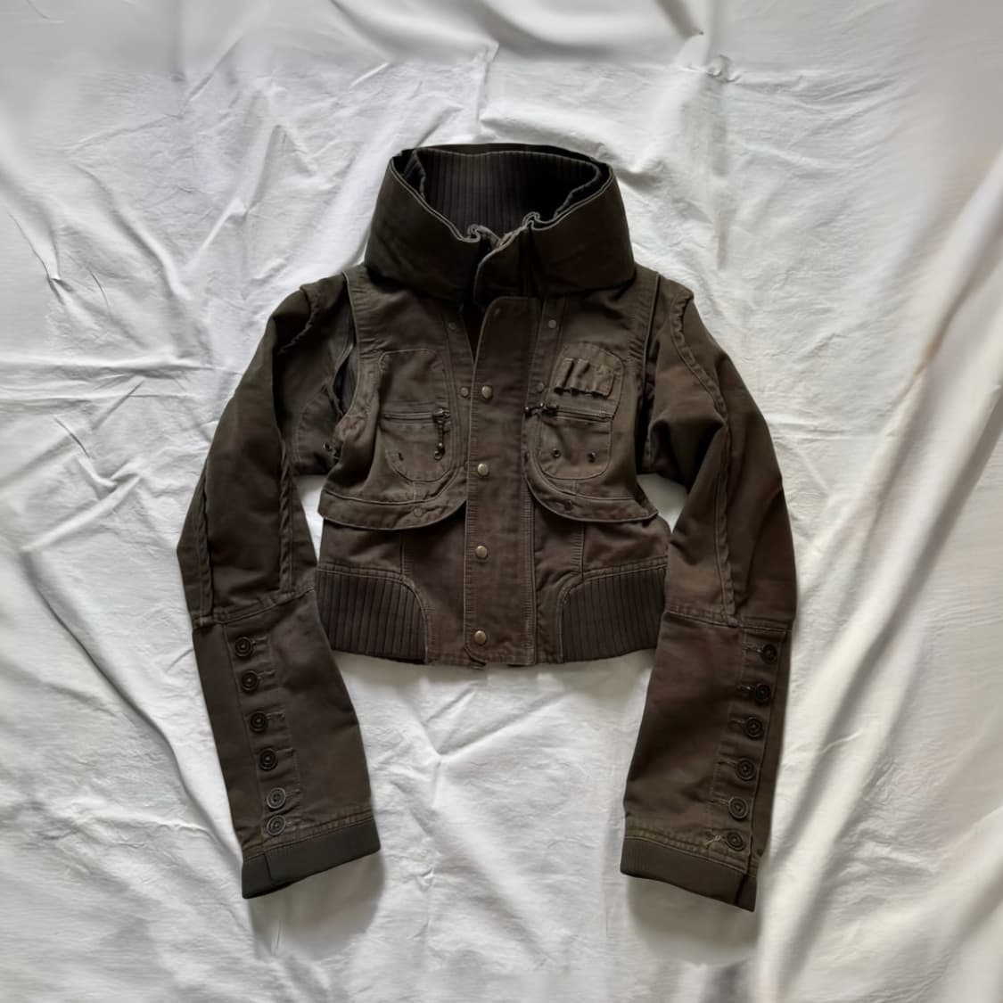 00's 해체주의 하이넥 3way 아카이브 절개 스터드 앤틱 베스트 자켓 상품이미지2