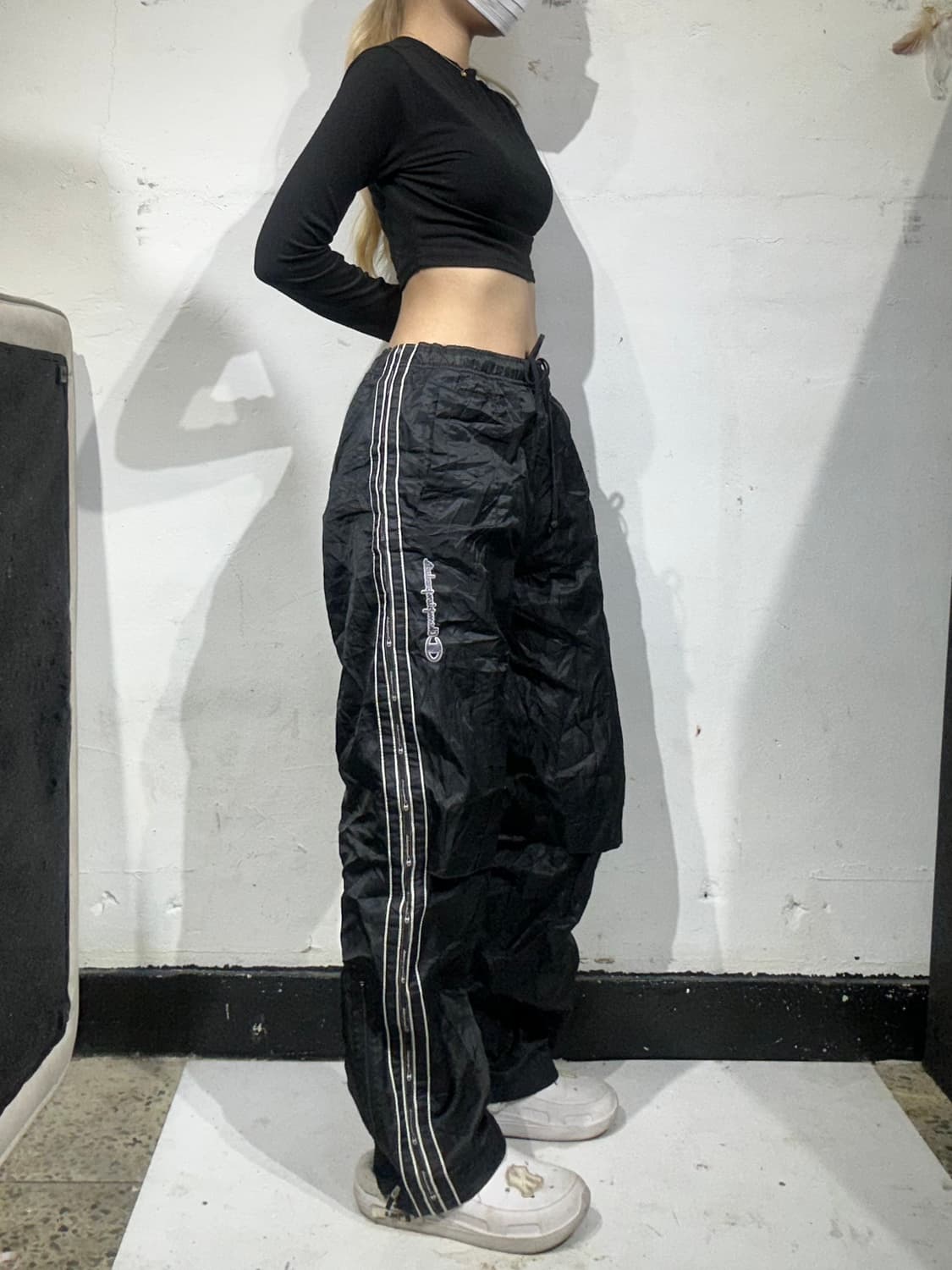 챔피온 블랙 화이트 사이드 라인 트랙 팬츠 M 상품이미지1