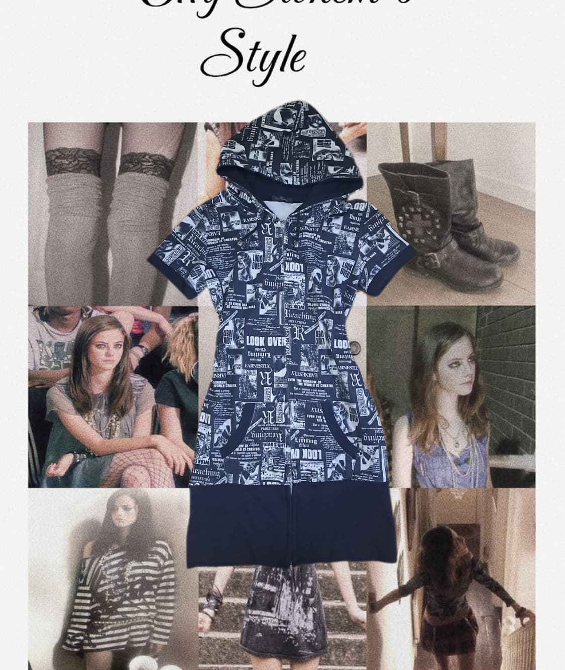 y2k 펑크 스킨스에피깔 반팔후드집업 원피스 블랙 상품이미지1