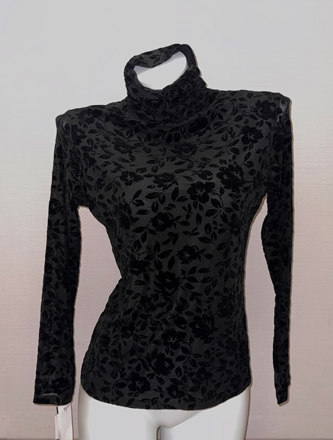 빈티지 블랙 플로럴 벨벳 번아웃 시스루 목폴라 상품이미지1